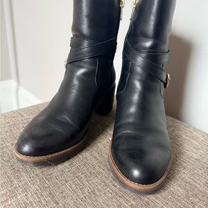 PIKOLINOS Black Leather Mid-Calf Heeled Boots